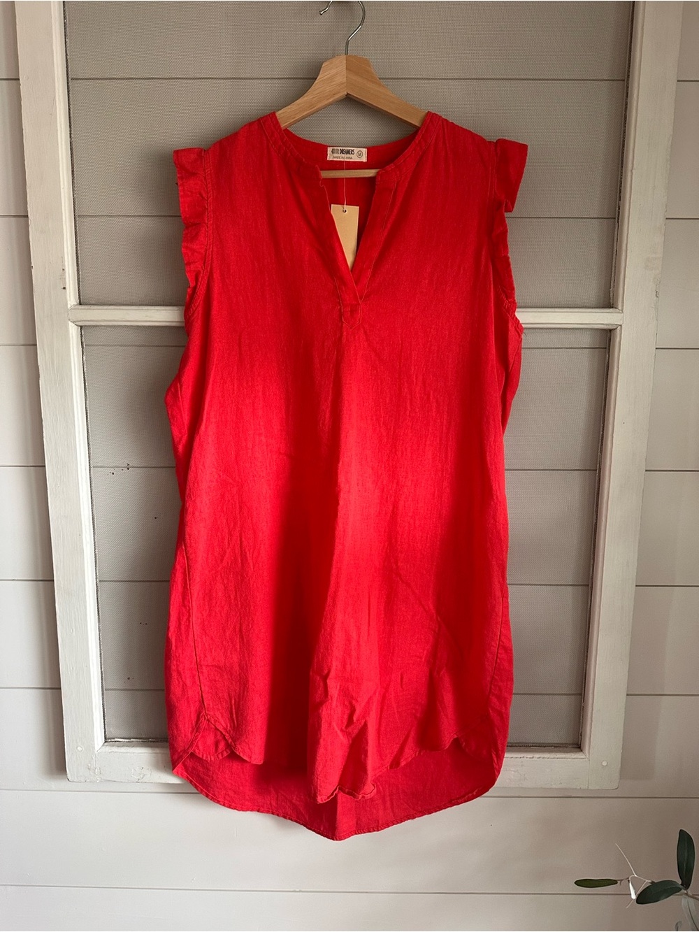 New Red Sleeveless Linen Dress